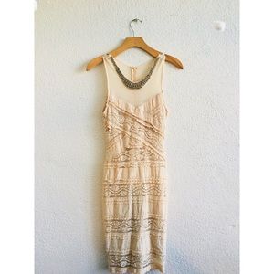 🔆NWT JUST ME BEIGE MIDI NUDE LACE DRESS SZ S🔆